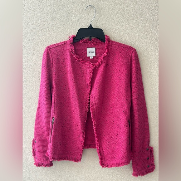 NIC+ZOE Fringe Mix Knit Jacket In Charged Pink Size Small NWOT - Picture 3 of 10